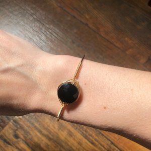 Black Crystal Stone w/ Gold Wire Wrapped Bracelet